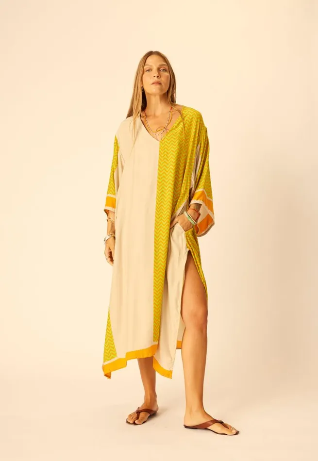 Women Natalie Martin Dresses Marin Dress With Sash Block Zigzag Tangerine