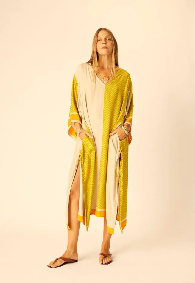 Women Natalie Martin Dresses Marin Dress With Sash Block Zigzag Tangerine