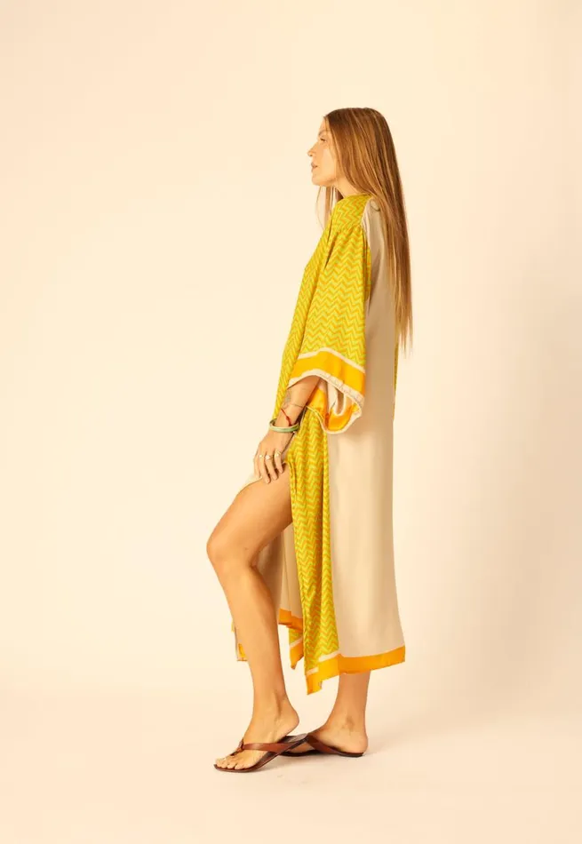 Women Natalie Martin Dresses Marin Dress With Sash Block Zigzag Tangerine