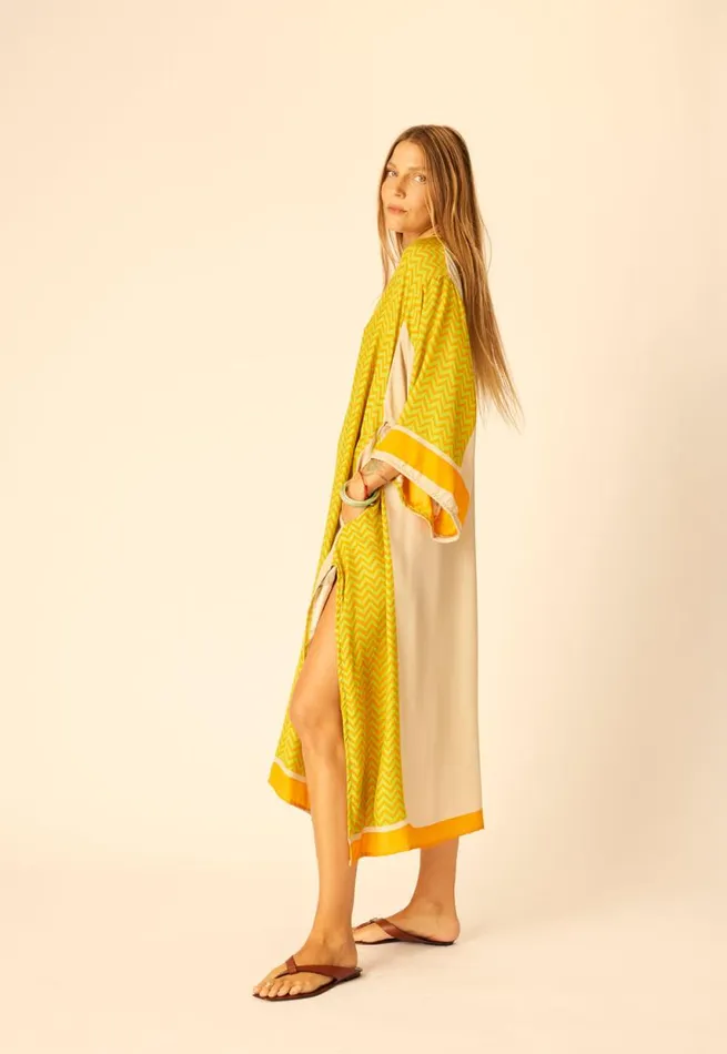 Women Natalie Martin Dresses Marin Dress With Sash Block Zigzag Tangerine