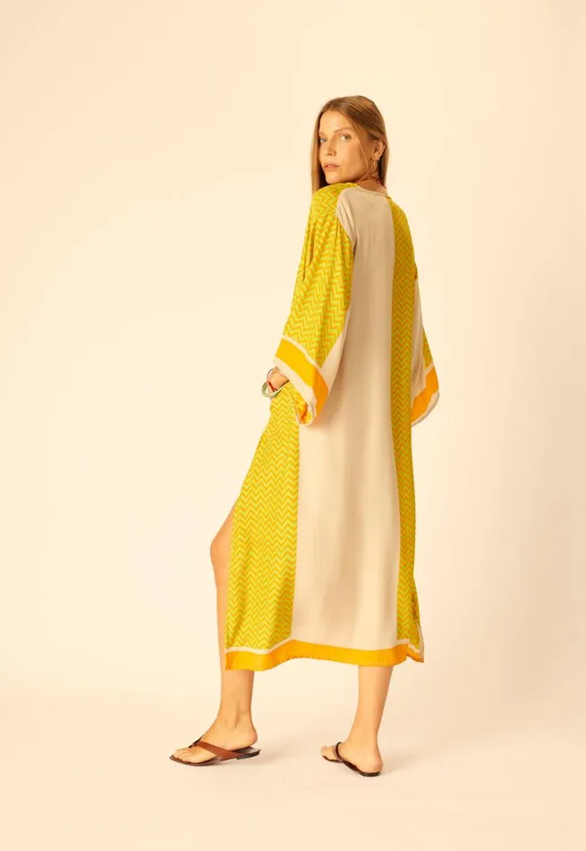 Women Natalie Martin Dresses Marin Dress With Sash Block Zigzag Tangerine
