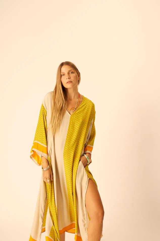 Women Natalie Martin Dresses Marin Dress With Sash Block Zigzag Tangerine