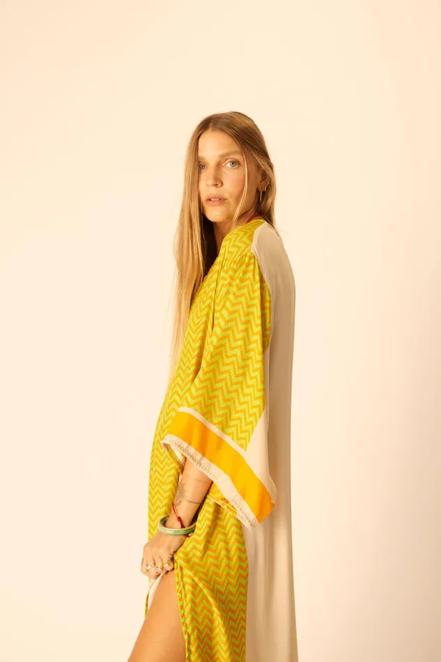 Women Natalie Martin Dresses Marin Dress With Sash Block Zigzag Tangerine