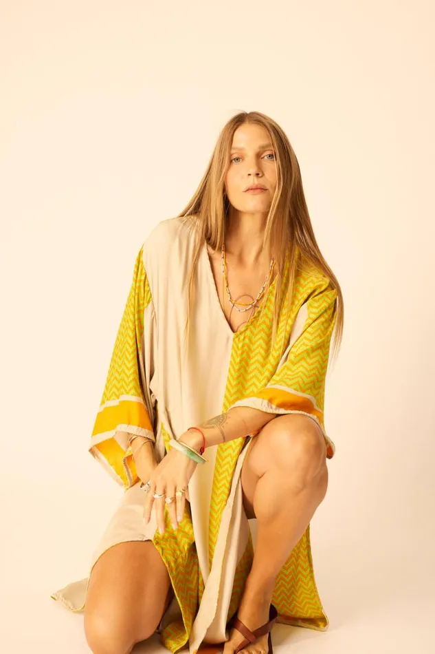 Women Natalie Martin Dresses Marin Dress With Sash Block Zigzag Tangerine