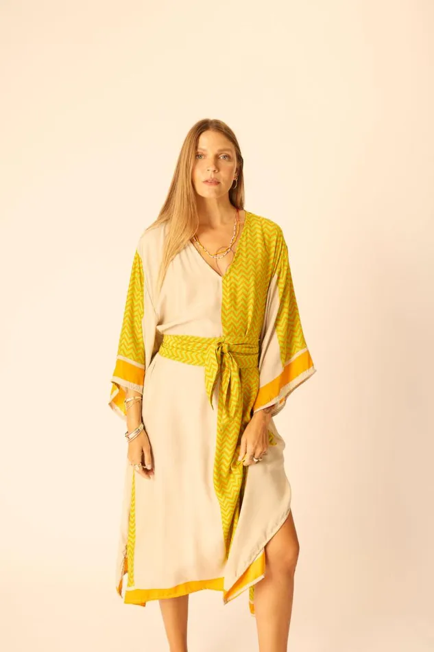 Women Natalie Martin Dresses Marin Dress With Sash Block Zigzag Tangerine