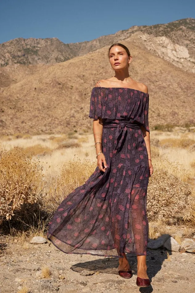 Women Natalie Martin Dresses Naomi Dress With Sash Snowflake Aubergine