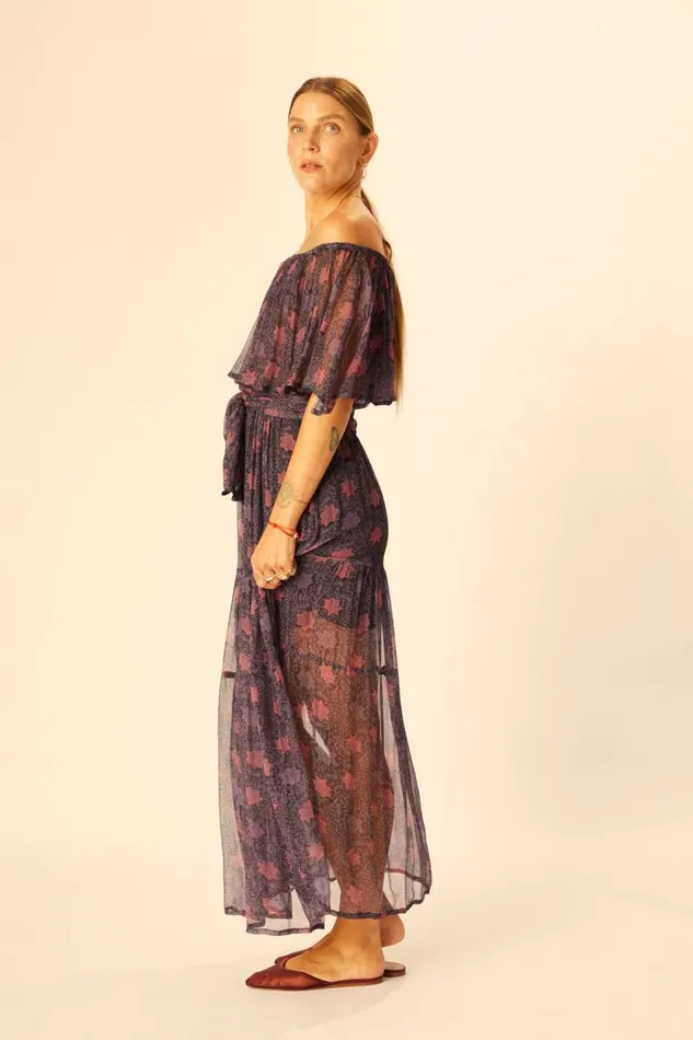 Women Natalie Martin Dresses Naomi Dress With Sash Snowflake Aubergine