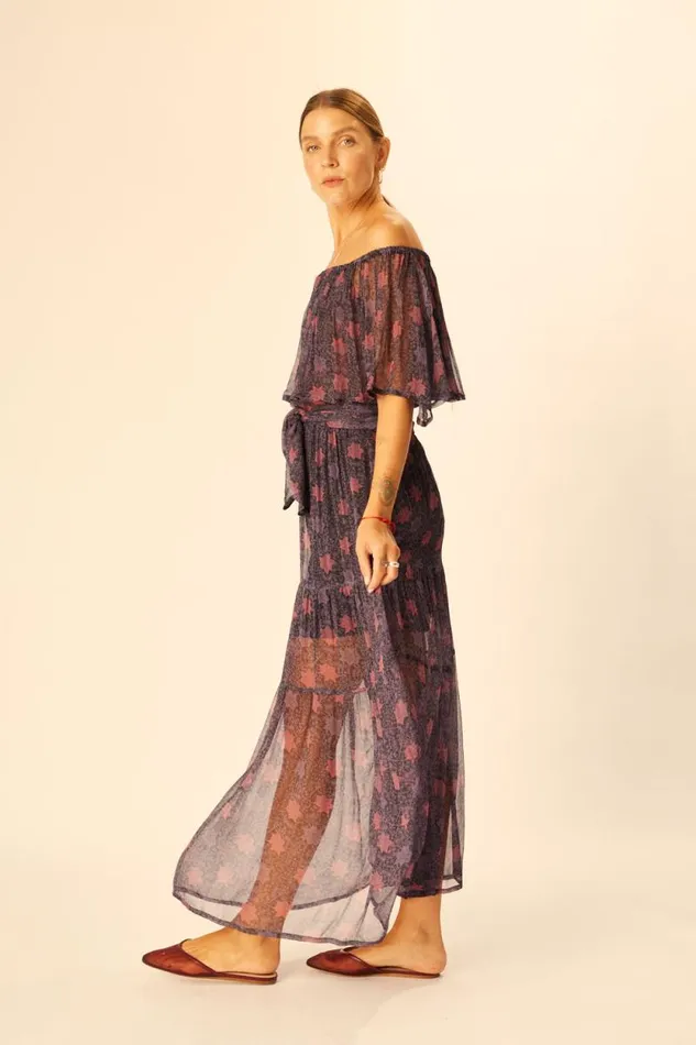 Women Natalie Martin Dresses Naomi Dress With Sash Snowflake Aubergine