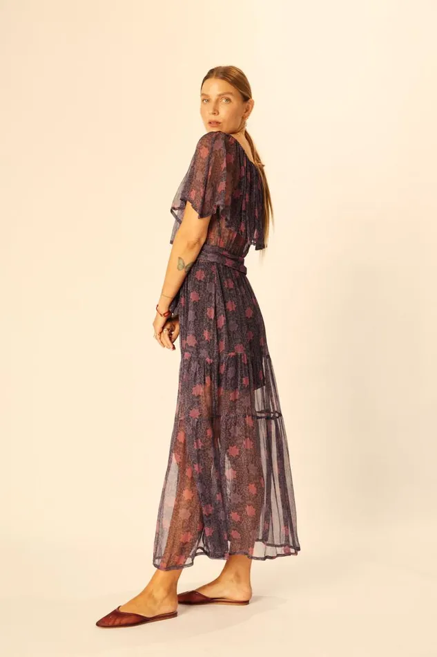 Women Natalie Martin Dresses Naomi Dress With Sash Snowflake Aubergine