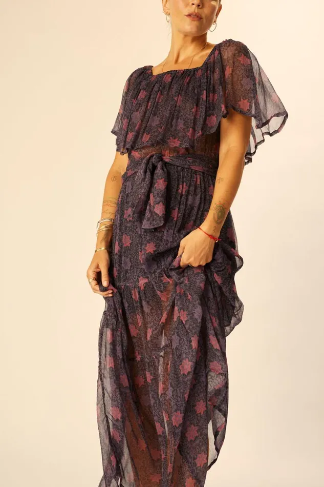 Women Natalie Martin Dresses Naomi Dress With Sash Snowflake Aubergine