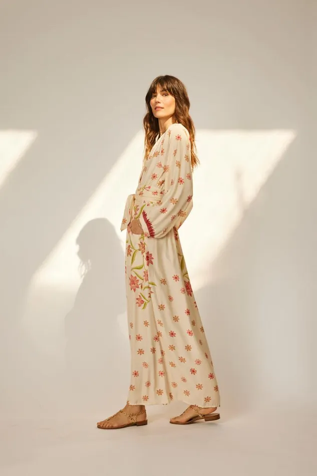 Women Natalie Martin Dresses Nico LS Maxi With Sash Starflower Cream