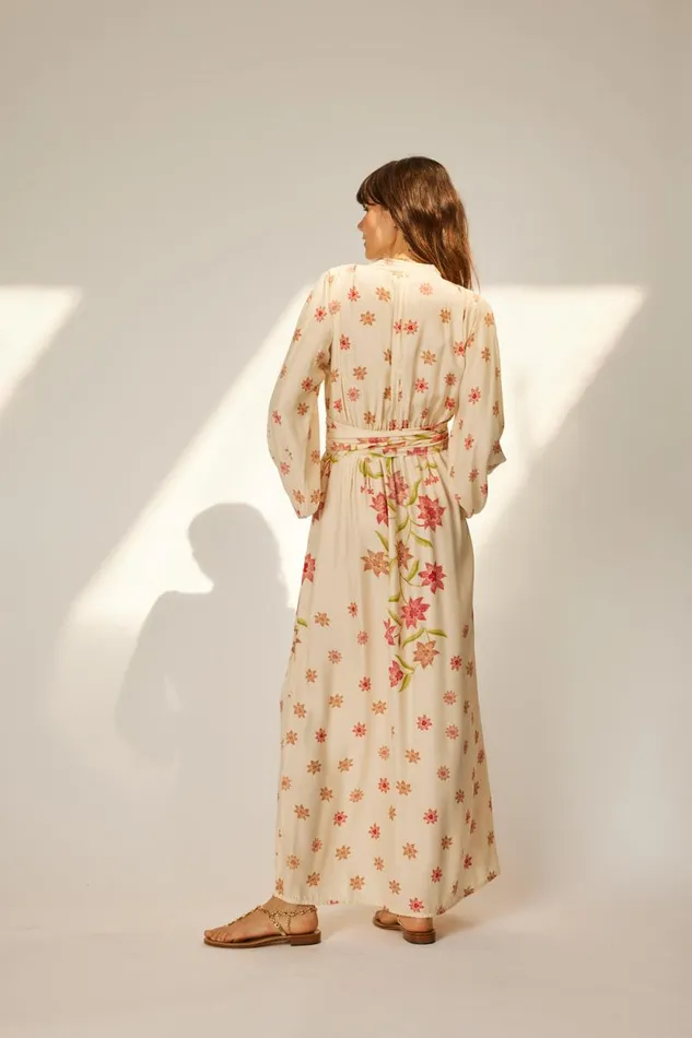 Women Natalie Martin Dresses Nico LS Maxi With Sash Starflower Cream
