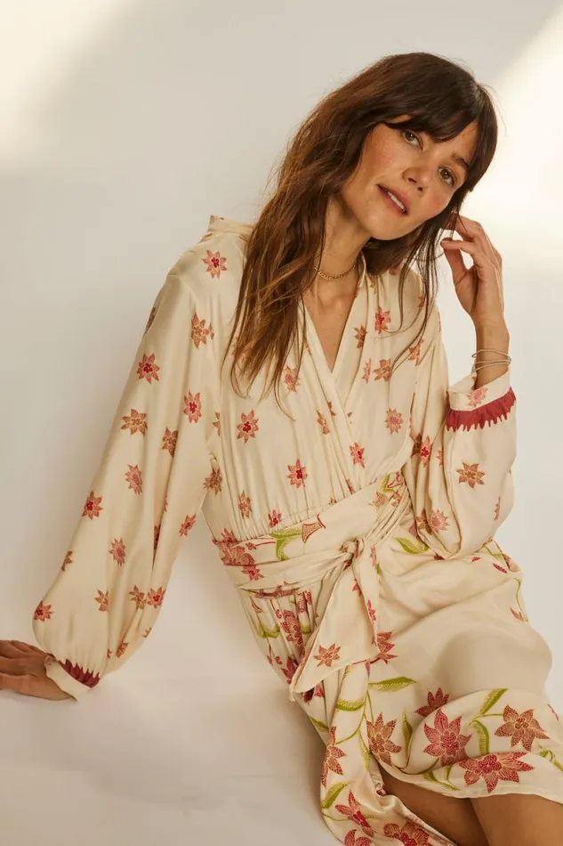 Women Natalie Martin Dresses Nico LS Maxi With Sash Starflower Cream