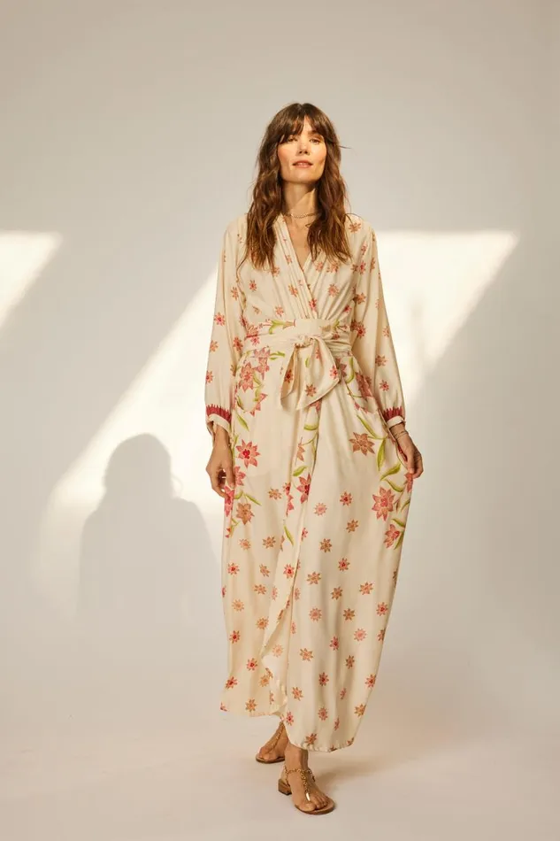 Women Natalie Martin Dresses Nico LS Maxi With Sash Starflower Cream