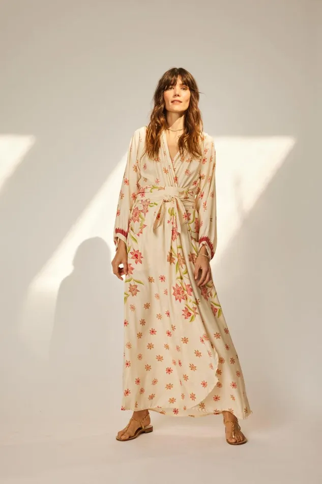 Women Natalie Martin Dresses Nico LS Maxi With Sash Starflower Cream