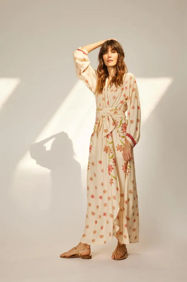 Women Natalie Martin Dresses Nico LS Maxi With Sash Starflower Cream