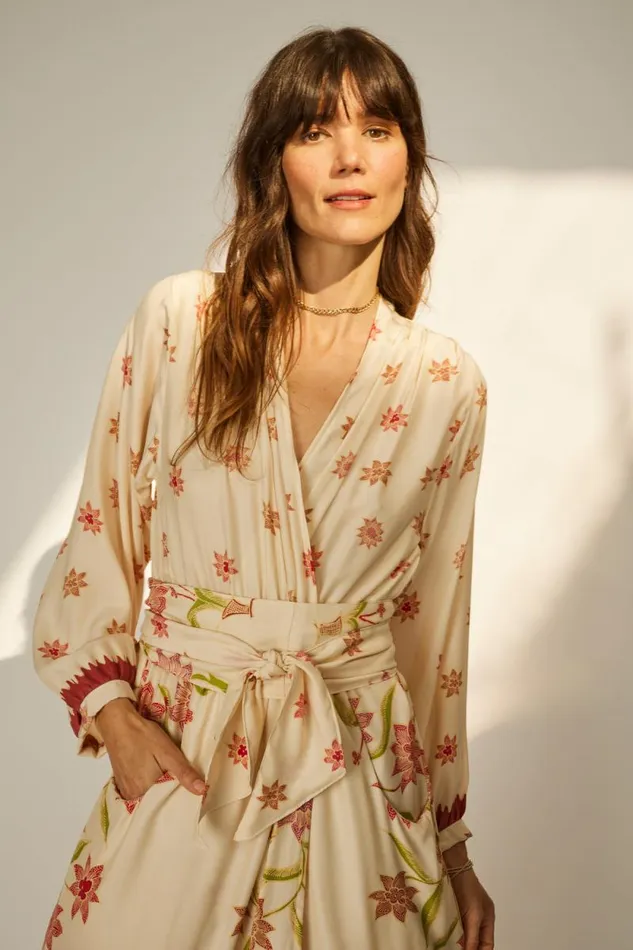 Women Natalie Martin Dresses Nico LS Maxi With Sash Starflower Cream