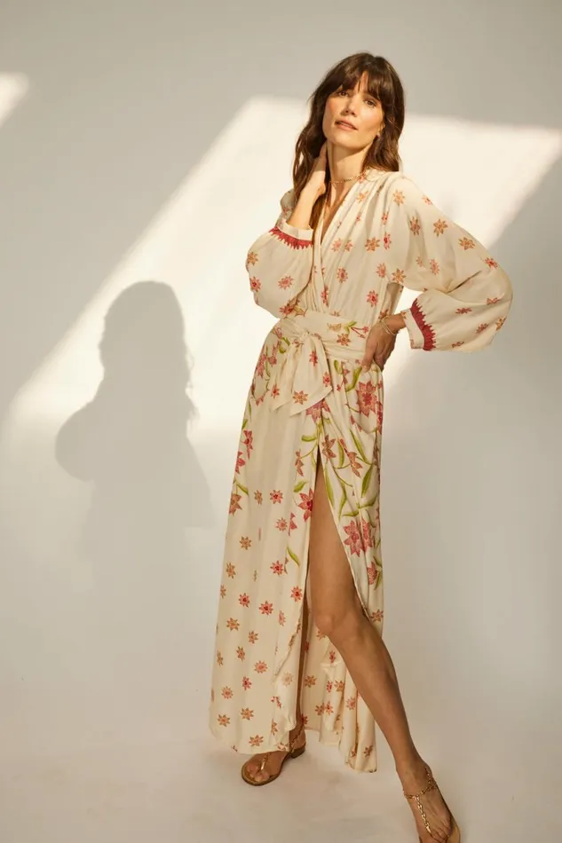 Women Natalie Martin Dresses Nico LS Maxi With Sash Starflower Cream