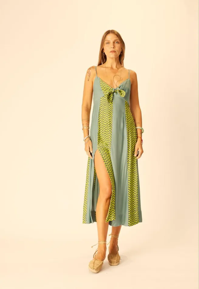 Women Natalie Martin Dresses Sophie Dress Block Zigzag Lime