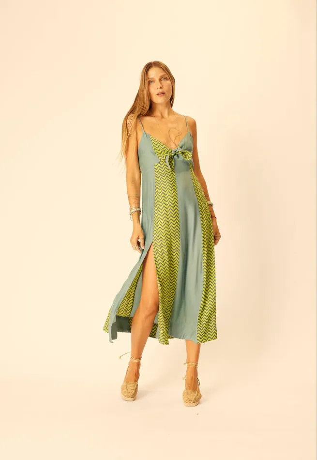 Women Natalie Martin Dresses Sophie Dress Block Zigzag Lime