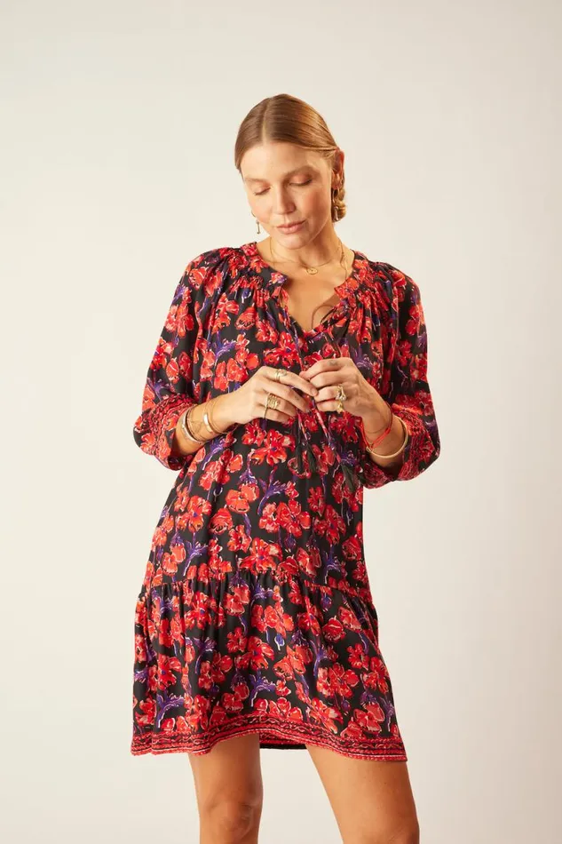Women Natalie Martin Dresses Stevie Dress Silk Watercolor Print Onyx