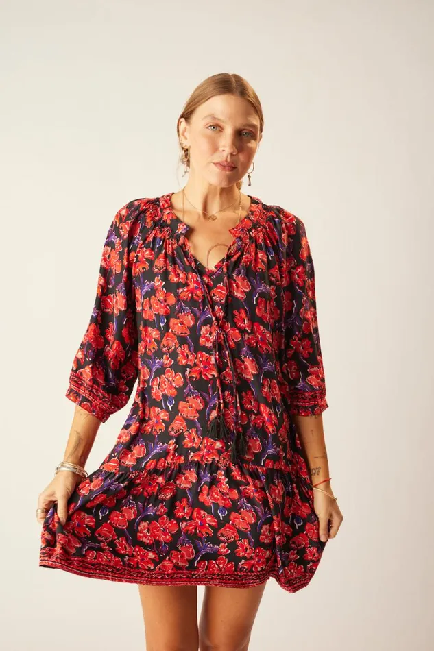 Women Natalie Martin Dresses Stevie Dress Silk Watercolor Print Onyx