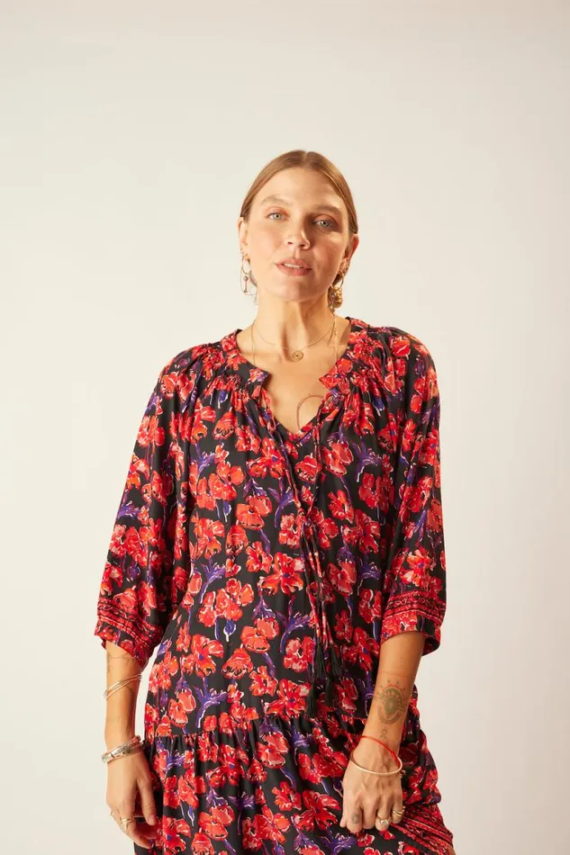 Women Natalie Martin Dresses Stevie Dress Silk Watercolor Print Onyx