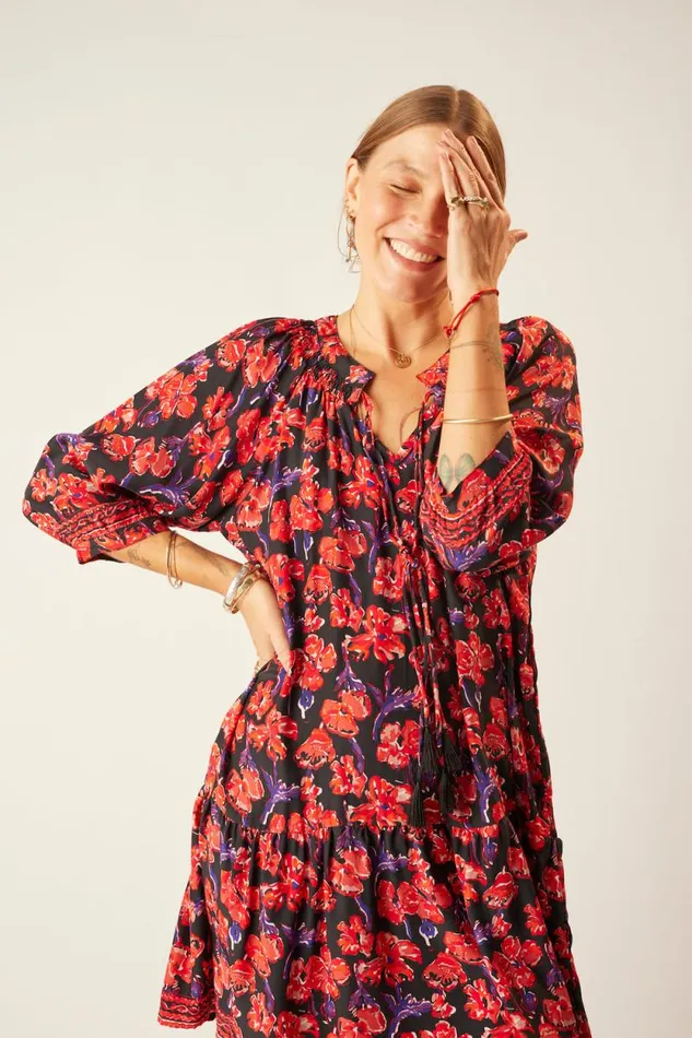 Women Natalie Martin Dresses Stevie Dress Silk Watercolor Print Onyx