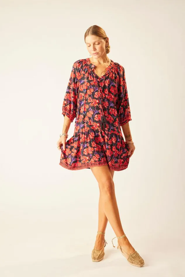 Women Natalie Martin Dresses Stevie Dress Silk Watercolor Print Onyx