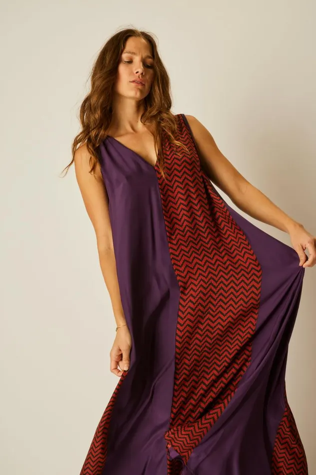 Women Natalie Martin Dresses Tova Maxi Block Zigzag Aubergine