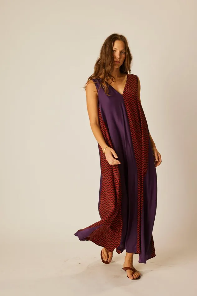 Women Natalie Martin Dresses Tova Maxi Block Zigzag Aubergine