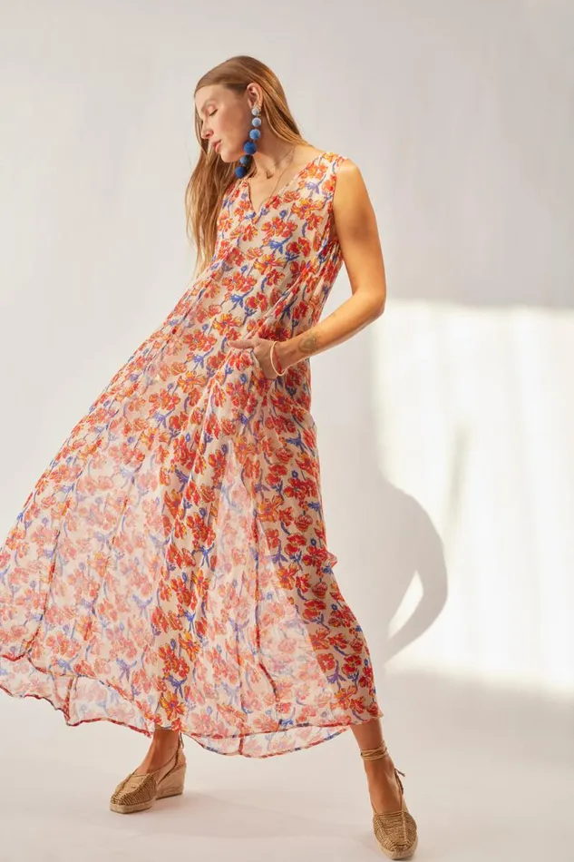 Women Natalie Martin Dresses Tova Maxi Chiffon Watercolor Onyx