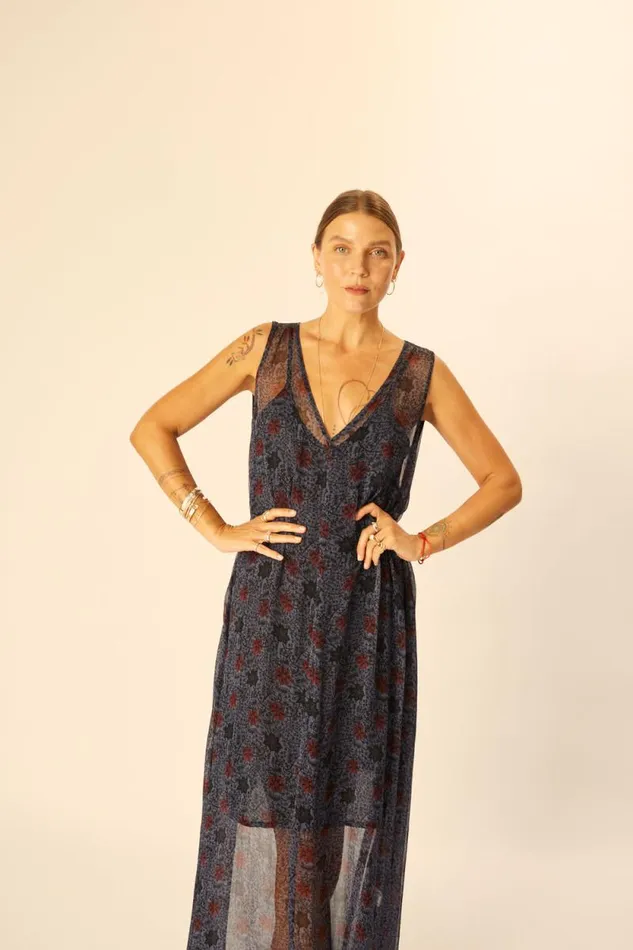 Women Natalie Martin Dresses Tova Maxi Snowflake Steel Blue