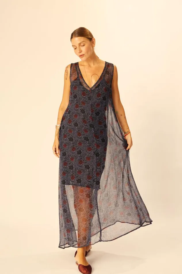 Women Natalie Martin Dresses Tova Maxi Snowflake Steel Blue