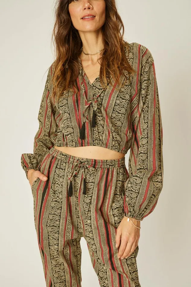 Women Natalie Martin Tops Amelia Top Paisley Stripe Black