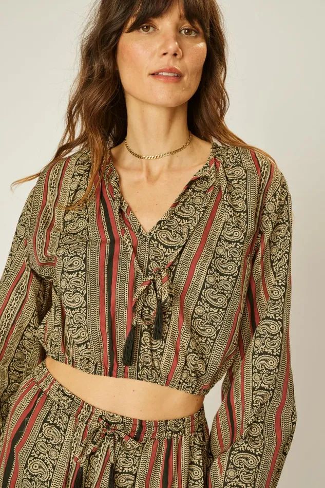 Women Natalie Martin Tops Amelia Top Paisley Stripe Black