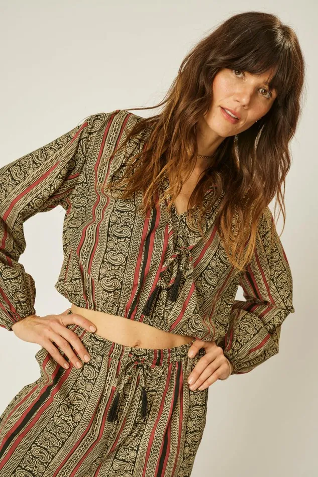 Women Natalie Martin Tops Amelia Top Paisley Stripe Black