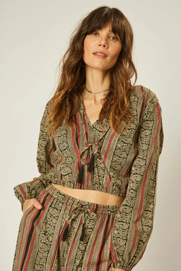 Women Natalie Martin Tops Amelia Top Paisley Stripe Black