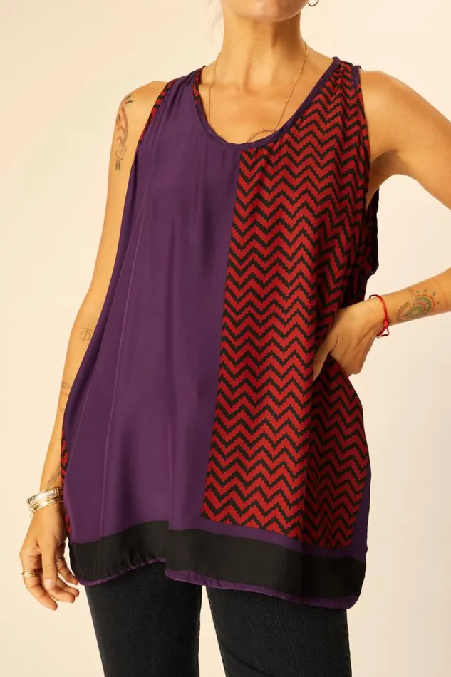 Women Natalie Martin Tops Ariana Tank Block Zigzag Aubergine