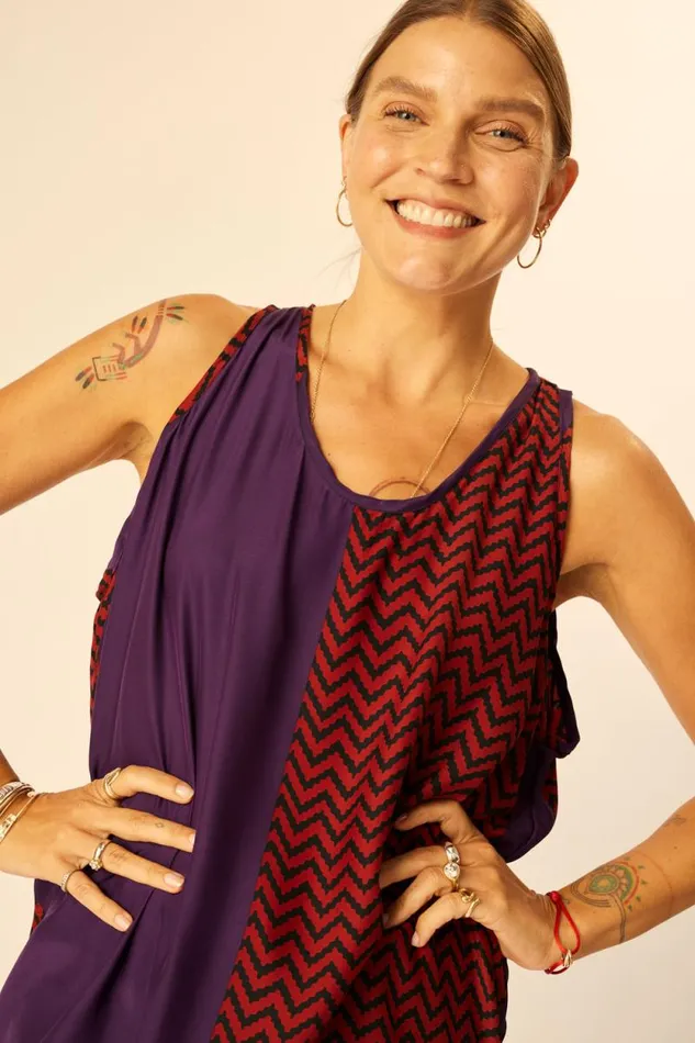 Women Natalie Martin Tops Ariana Tank Block Zigzag Aubergine