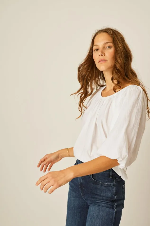 Women Natalie Martin Tops Ella Top White Flat Cotton
