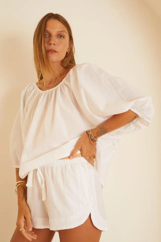 Women Natalie Martin Tops Ella Top White Flat Cotton