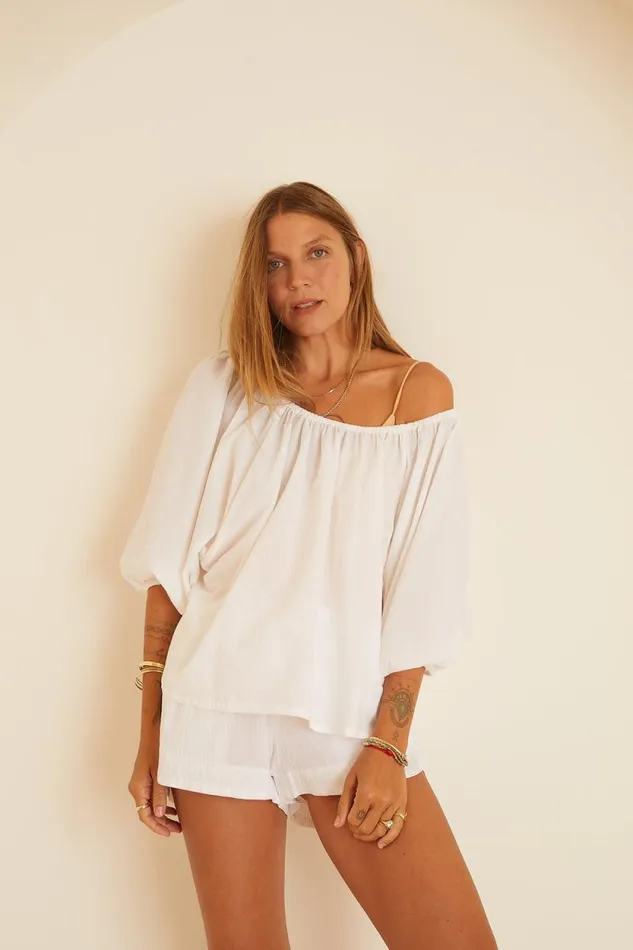 Women Natalie Martin Tops Ella Top White Flat Cotton