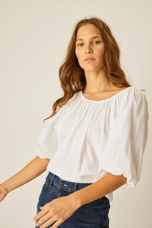 Women Natalie Martin Tops Ella Top White Flat Cotton