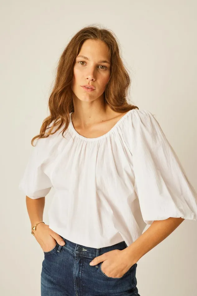 Women Natalie Martin Tops Ella Top White Flat Cotton
