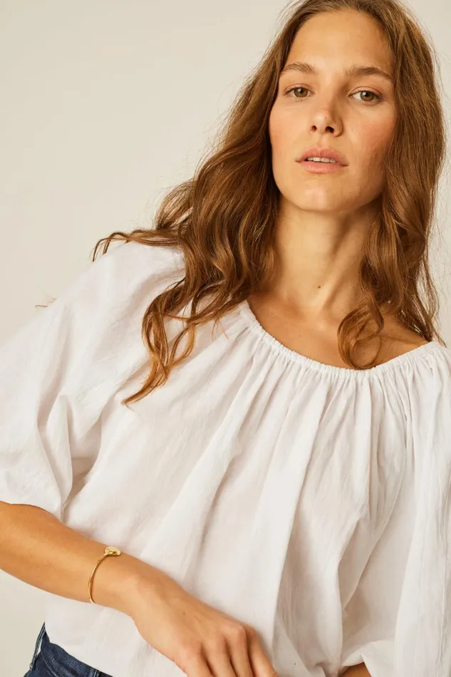 Women Natalie Martin Tops Ella Top White Flat Cotton