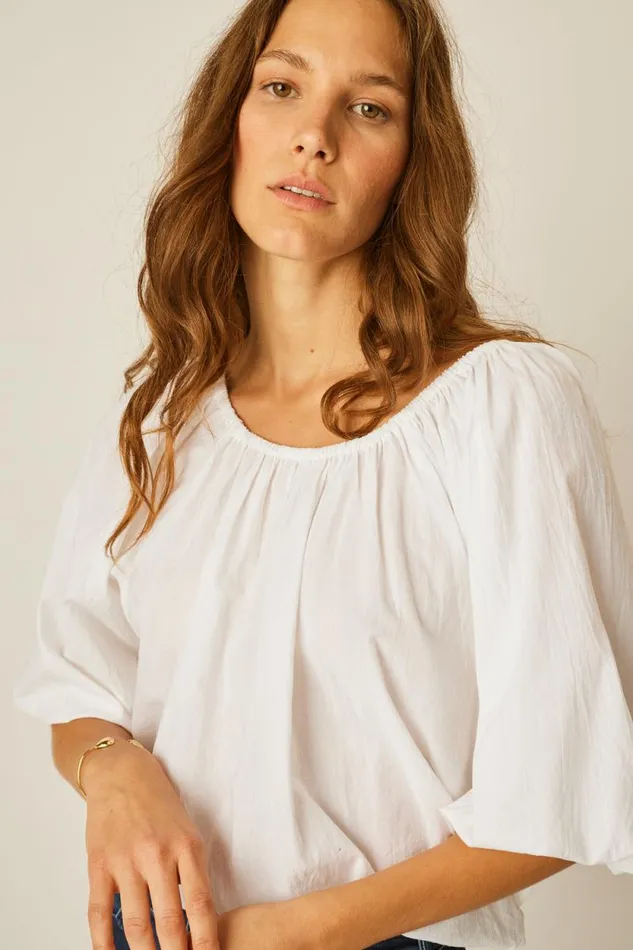 Women Natalie Martin Tops Ella Top White Flat Cotton