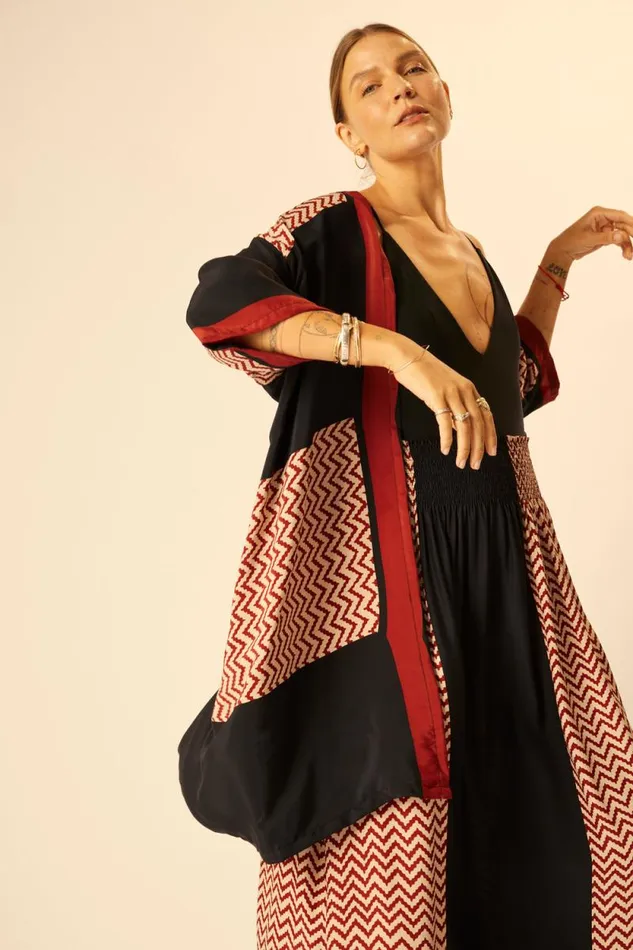 Women Natalie Martin Tops Lennon Kimono Block Zigzag Noire