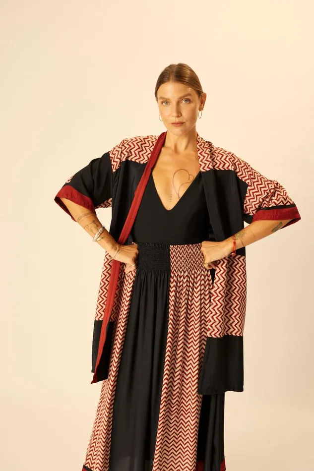 Women Natalie Martin Tops Lennon Kimono Block Zigzag Noire
