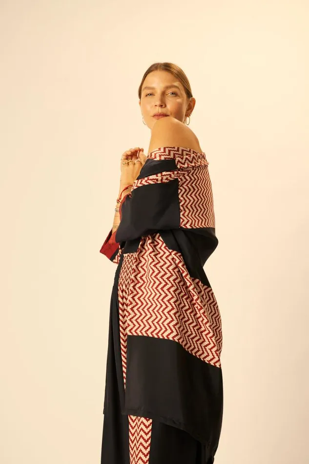 Women Natalie Martin Tops Lennon Kimono Block Zigzag Noire